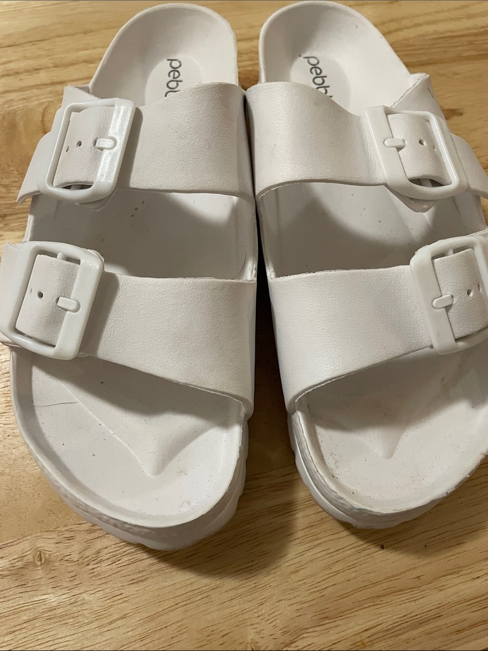 Classic White Double-Buckle Slide Sandals for Women